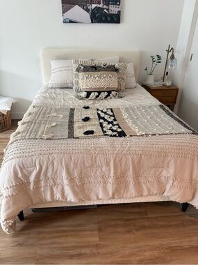 Anthropologie Neutral Patchwork Textured Duvet Cover in Blush, Cream, Black